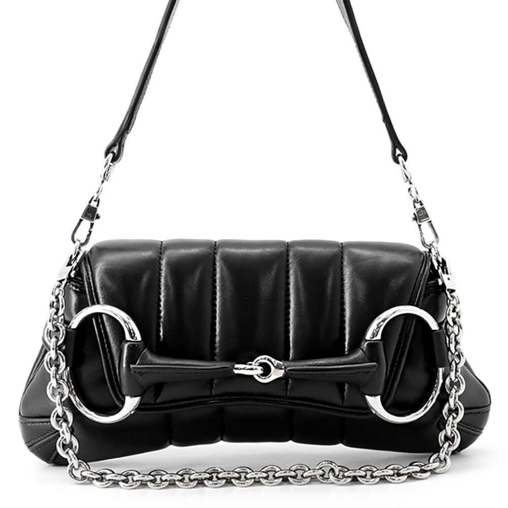 Gucci Horsebit Small Leather Handbag 764339 GUCCI 2-way Black for Women